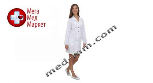 Купить Медицинский халат женский Бостон белый/синий печворк №59 цена, характеристики, отзывы